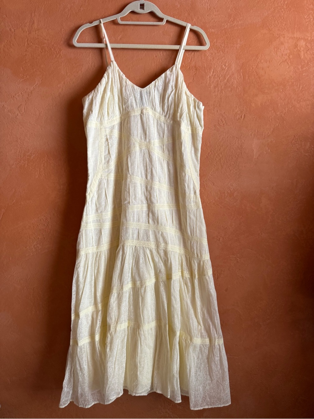 Mlle Gabrielle 100% Cotton Boho Cottagecore Lace Trim Midi Dress Cream Size 14